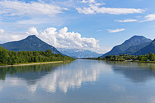 因河,山,左边,右边,旅店,上巴伐利亚,巴伐利亚,德国,欧洲