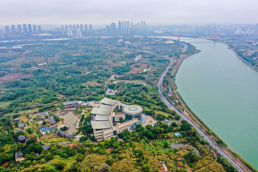 航拍南宁广西民族博物馆广西民族村