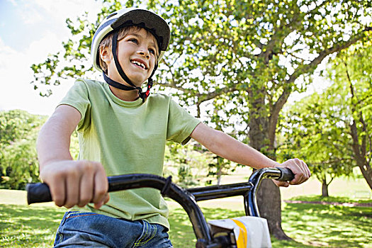 微笑,男孩,骑自行车,公园