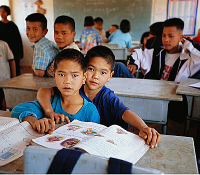 男孩,教室,泰国