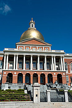 建筑,州议院,金色,圆顶,自由之路,波士顿,马萨诸塞,新英格兰,美国,北美