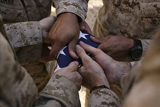 海军陆战队,折叠,美国国旗,记忆,军人