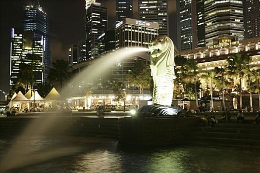 新加坡,城市天际线,鱼尾狮