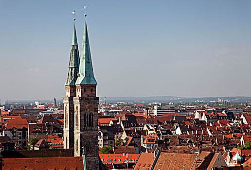 教堂塔楼,教堂,屋顶,历史名城,纽伦堡,中间,弗兰克尼亚,巴伐利亚,德国,欧洲