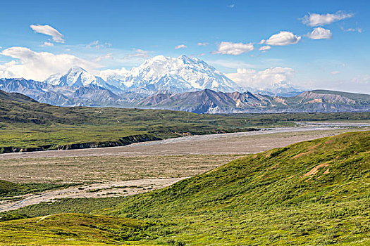 风景,德纳里峰,山,麦金利山,靠近,游人,中心,德纳利国家公园和自然保护区,阿拉斯加,美国