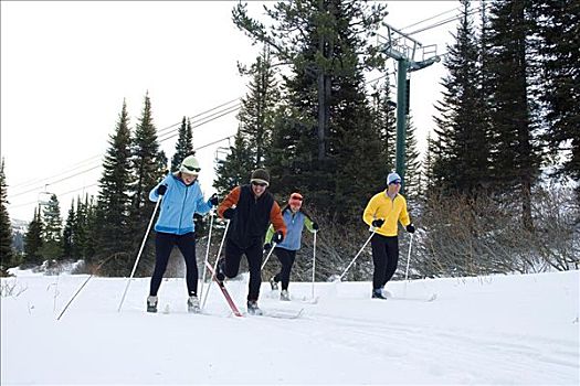 四个人,滑雪