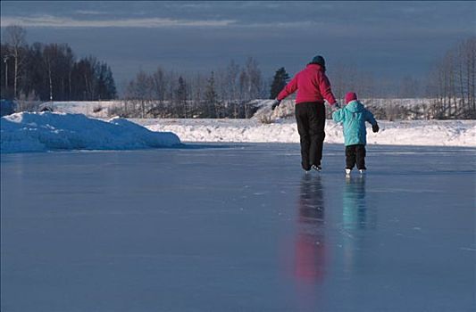 母亲,女儿,滑冰,室外,冬天,维切斯特,泻湖
