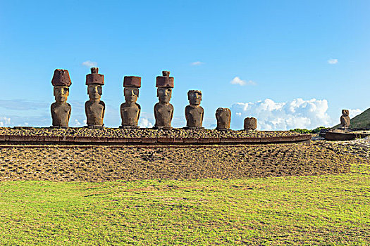 复活节岛石像,阿纳凯,拉帕努伊国家公园,世界遗产,复活节岛,智利,南美