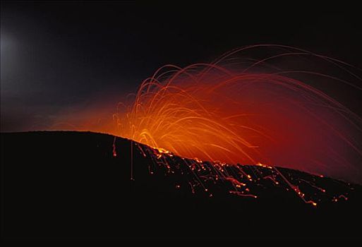 夏威夷,基拉韦厄火山,火山岩,爆炸,夜晚
