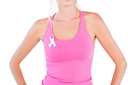 女人,穿,粉色,无袖背心,乳腺癌