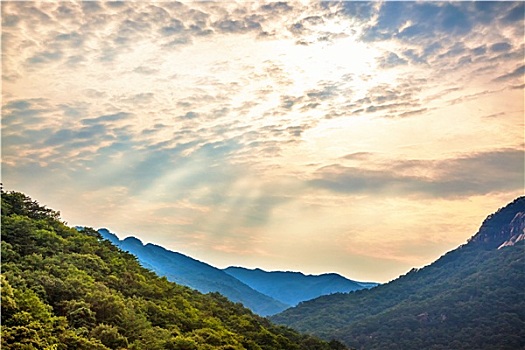 山,风景,阴天,阳光,韩国