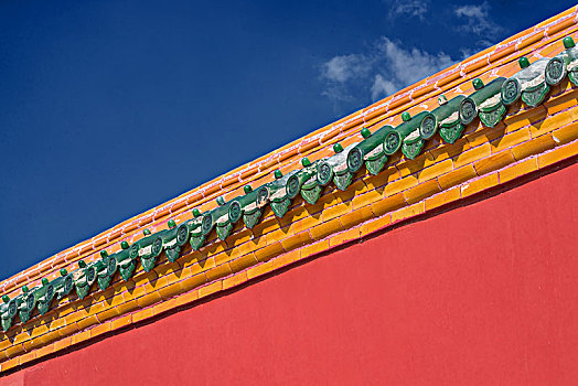 蓝天白云下的故宫城墙