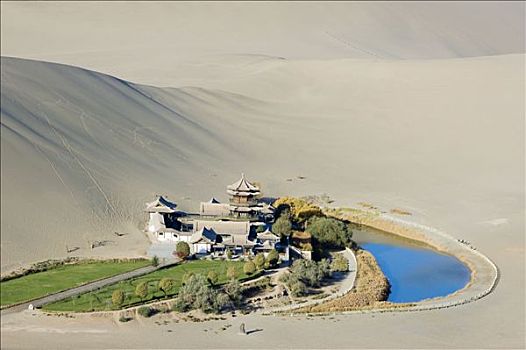 月亮,湖,敦煌,城市,戈壁沙漠,甘肃,丝绸之路,中国,2006年