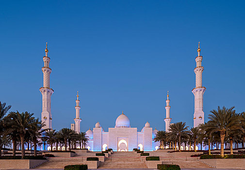 清真寺,黄昏,阿布扎比,阿联酋,亚洲