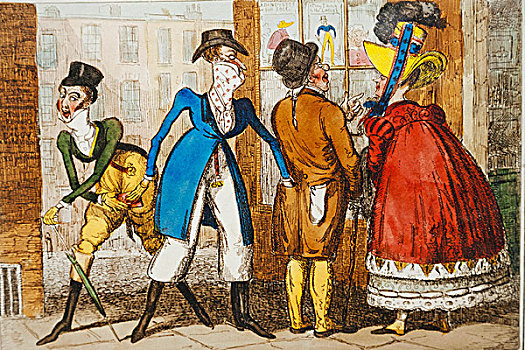 英格兰,伦敦,城市,伦敦博物馆,卡通,1818年,街道