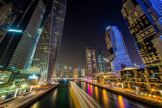 夜景,迪拜,码头