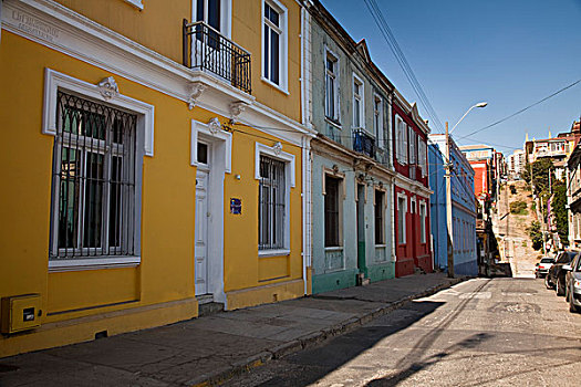 南美,智利,瓦尔帕莱索,彩色,房子,线条,街道,世界遗产