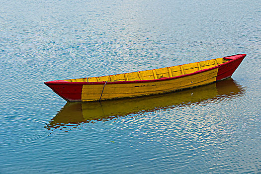 彩色,船,费瓦湖,波卡拉,尼泊尔,亚洲