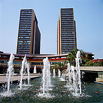 委内瑞拉,加拉加斯,中心,喷泉,正面,摩天大楼
