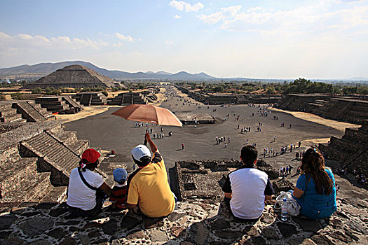 靠近,墨西哥城,墨西哥,特奥蒂瓦坎,遗迹,风景,上面,月亮金字塔,道路,死