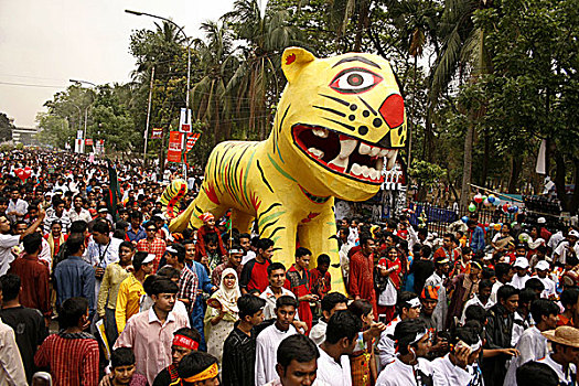 学生,艺术,达卡,大学,安放,纸,面具,虎,分数,白天,新年,孟加拉,四月,2007年