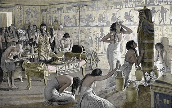 场景,悲恸,丧葬,图坦卡蒙,埃及