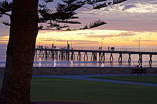 码头,日落,阿德莱德市,澳大利亚