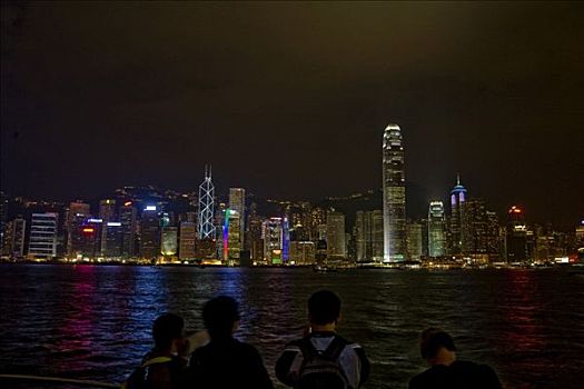 香港,天际线,岛屿,夜晚,水岸,散步场所,九龙,中国,亚洲