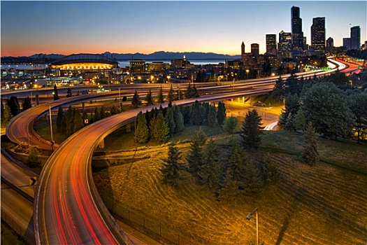 西雅图,市区,公路,红绿灯,小路