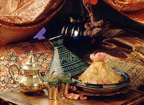 摩洛哥,静物,可爱,蒸粗麦粉,清新,茶