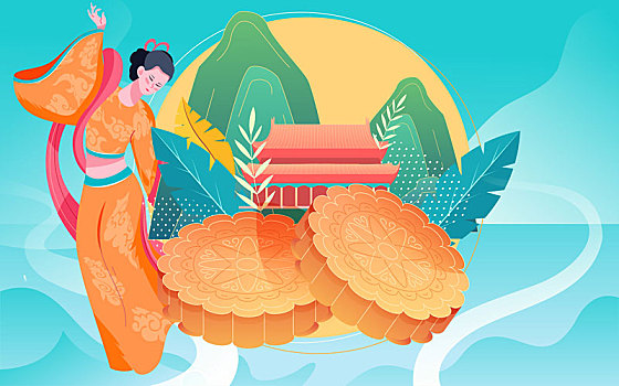 中秋佳節海報中國傳統節日嫦娥奔月團圓插畫