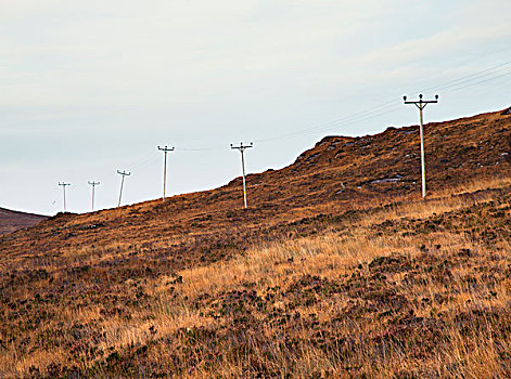 排,电,高压电塔,遥远,风景,苏格兰,英国
