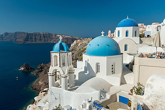 东正教,蓝色,圆顶,钟楼,锡拉岛,基克拉迪群岛,希腊,欧洲