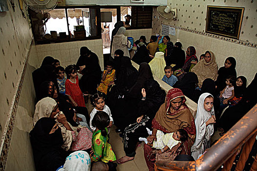 阿富汗,等待,转,医生,等候室,私人诊所,附近,卡拉奇,交易,城市,巴基斯坦,九月,2006年