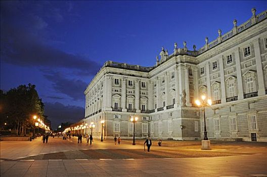 正面,马德里皇宫,皇宫,东方,夜光,马德里,西班牙,欧洲