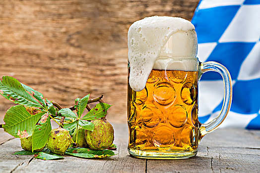 啤酒杯,啤酒,巴伐利亚,栗子,旗帜