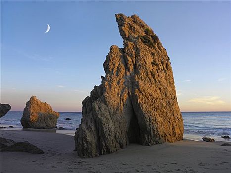 新月,上方,斗牛士,海滩,加利福尼亚