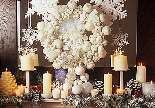 白色,圣诞装饰,花环,蜡烛