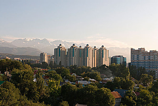 哈萨克斯坦,阿拉木图,天际线,阿尔泰,山脉,背景