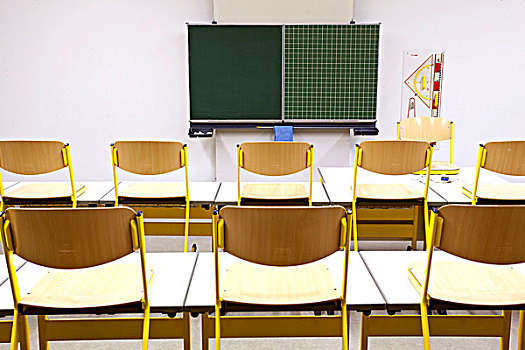 椅子,桌子,教室,学校,施特劳宾,巴伐利亚,德国,欧洲
