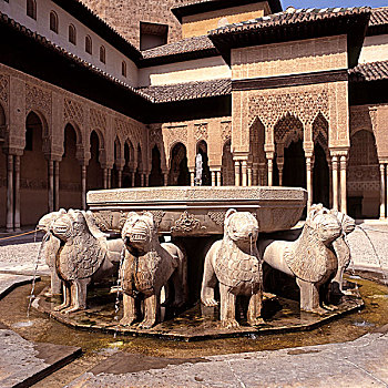 狮子,喷泉,宫殿,阿尔罕布拉,格拉纳达,西班牙