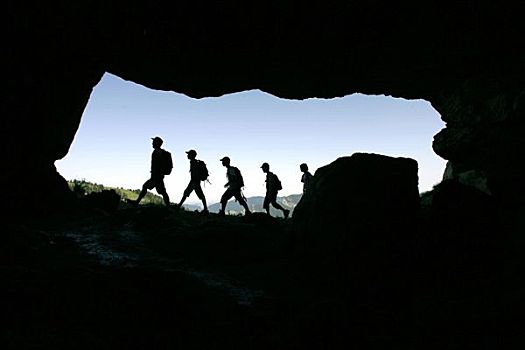 法国,阿尔卑斯山,黄绿色,山脉,远足者,玻璃,洞穴