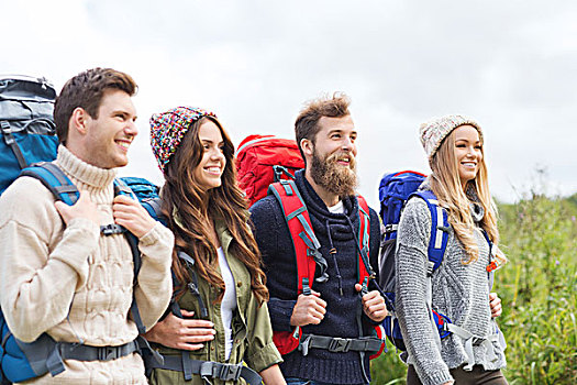 探险,旅行,旅游,远足,人,概念,群体,微笑,朋友,走,背包