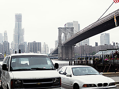 汽车,停放,布鲁克林大桥