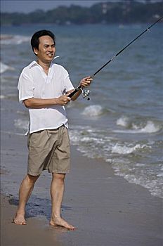 钓鱼,男人,海滩