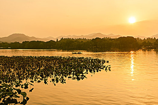 杭州西湖秋景落日黄昏