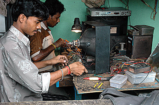 电视,机械,加尔各答,贫民窟,印度,七月,2005年