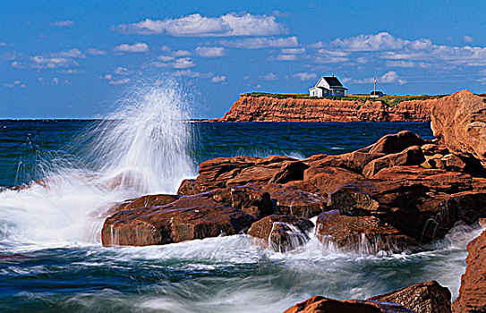 波浪,击打,砂岩,石头,爱德华王子岛,加拿大
