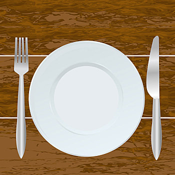 空,盘子,叉子,刀,木头,背景