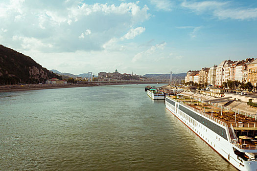 布达佩斯,城市,匈牙利,城堡,桥,上方,多瑙河